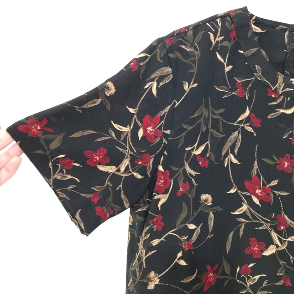 Vintage Floral Skirt Blouse Set Black Red Large - Picture 8 of 12